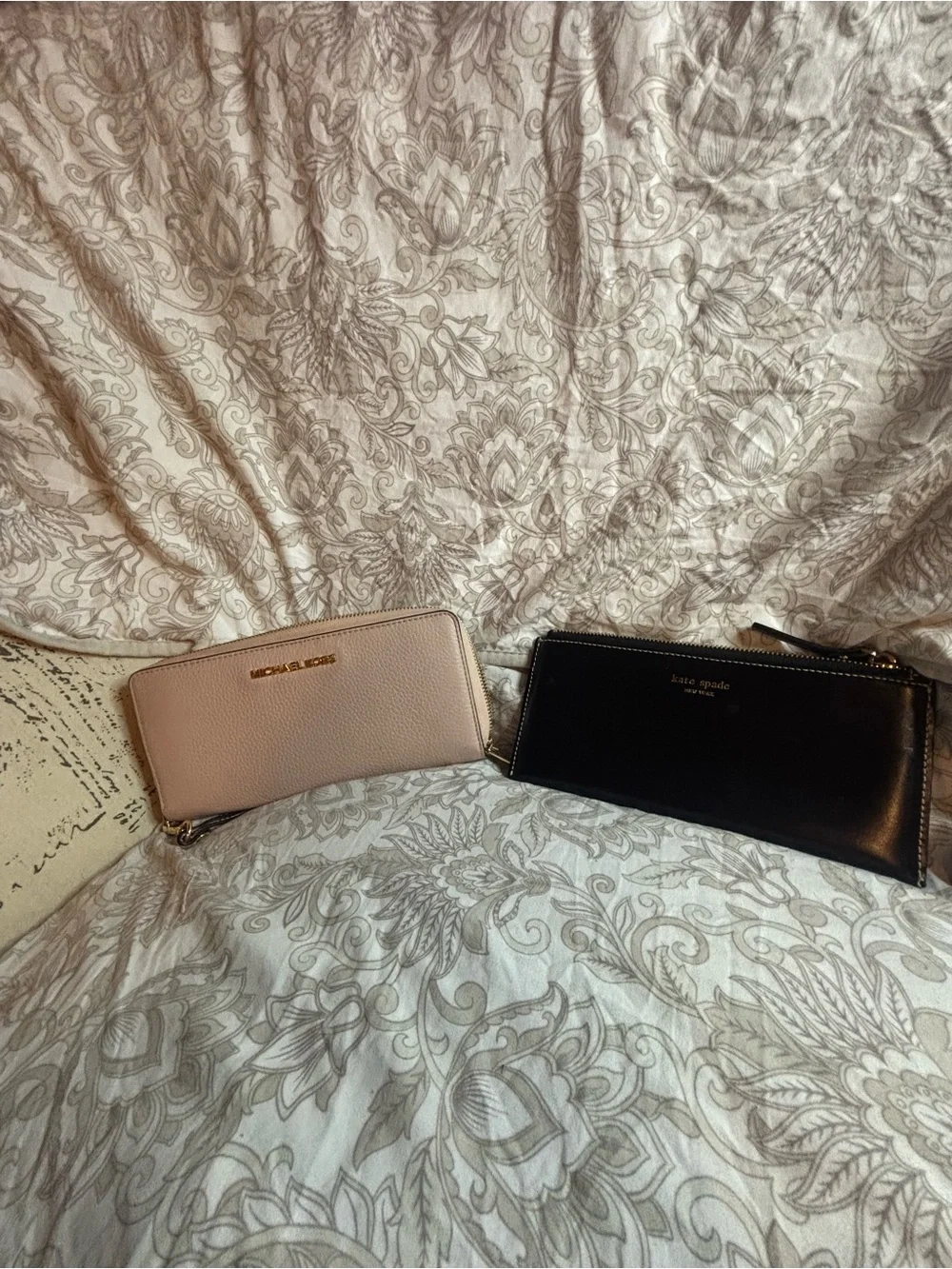 Women's Leather Zip Wallets - Black and Blush